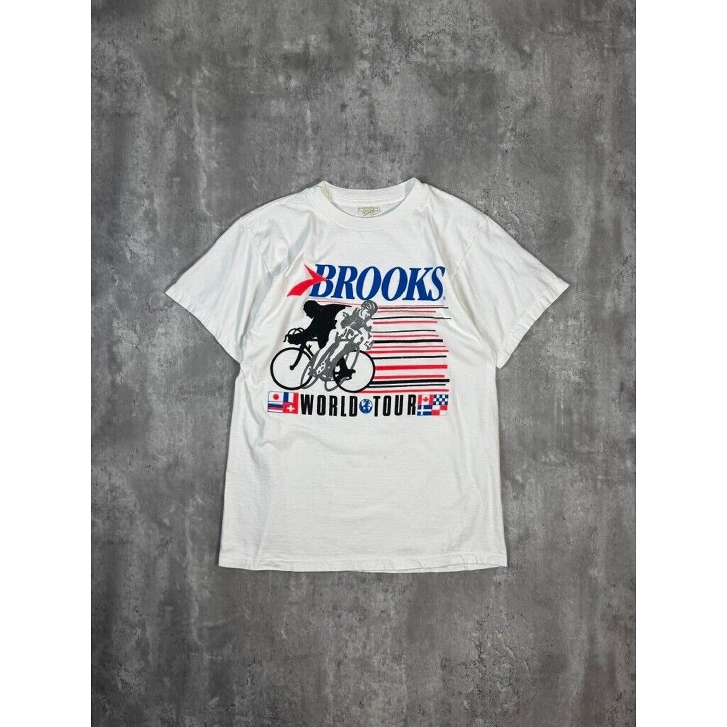 Vintage 90s Brooks Cycling World Tour Graphic T-Shirt Size Large White