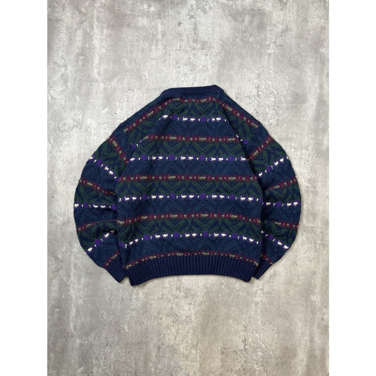 Vintage St Johns Bay Geometric Striped Pullover Knit Sweater Size Medium