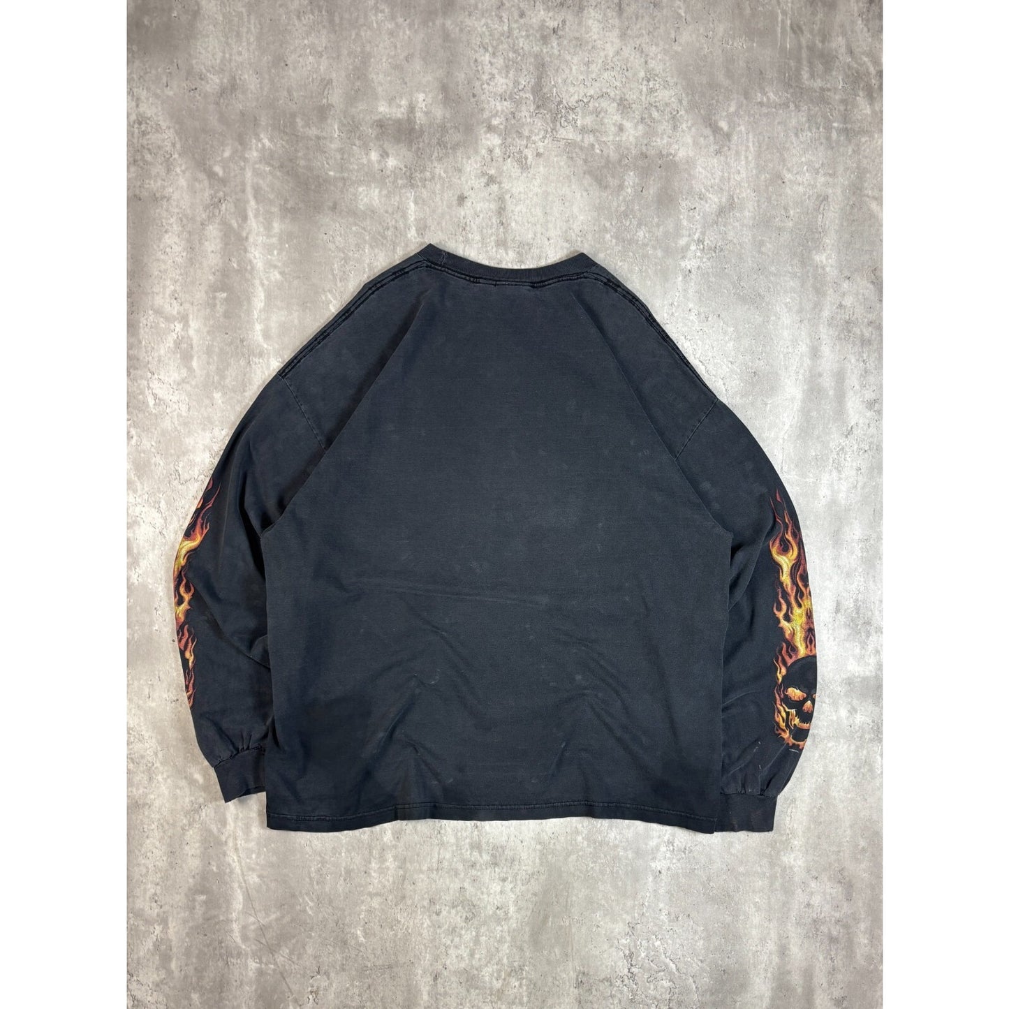 Vintage Y2K Flame Skull Sleeve Graphic Long Sleeve T-Shirt Size XXXL Black