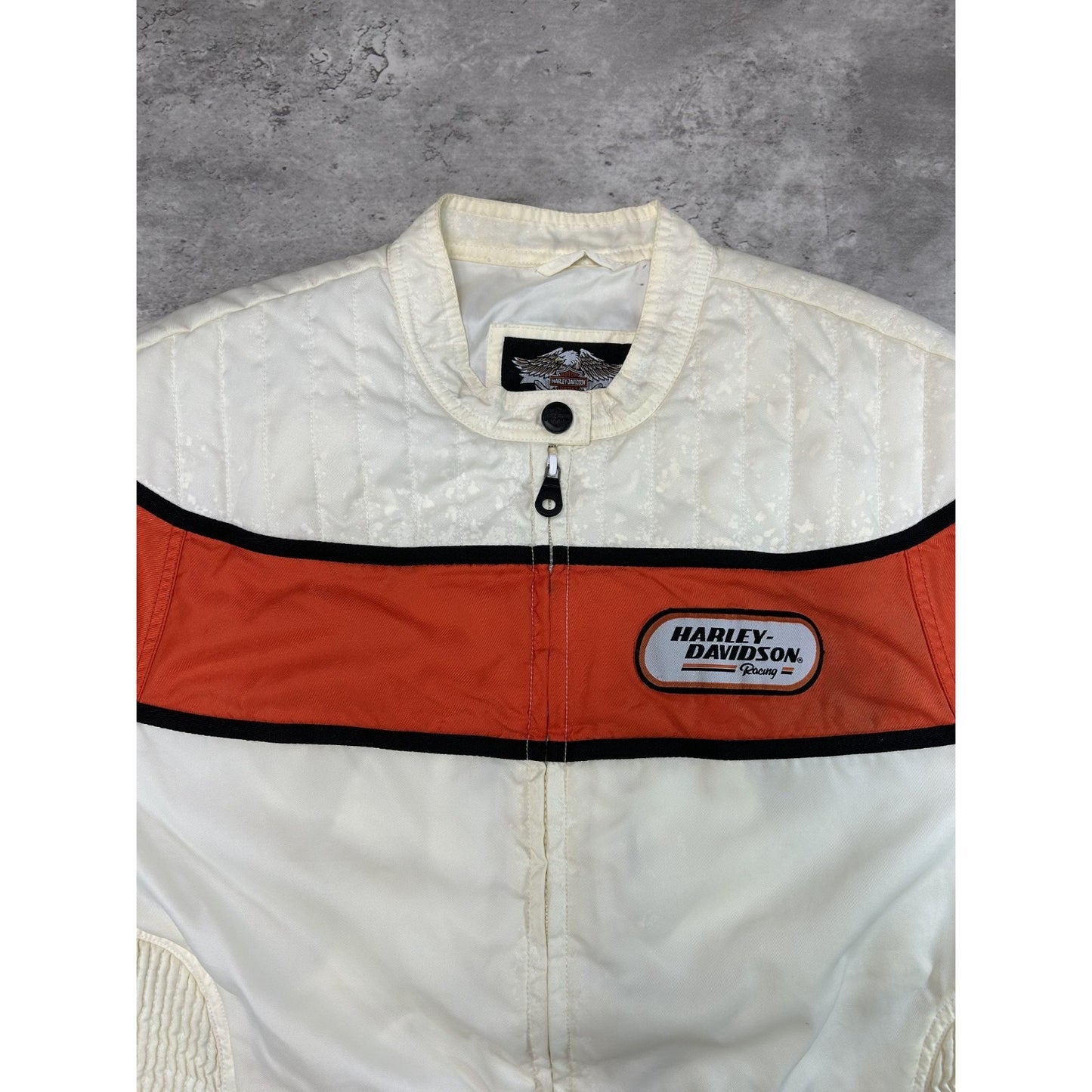 Vintage Womens Harley Davidson Embroidered Logo Full Zip Cafe Racer Jacket Large