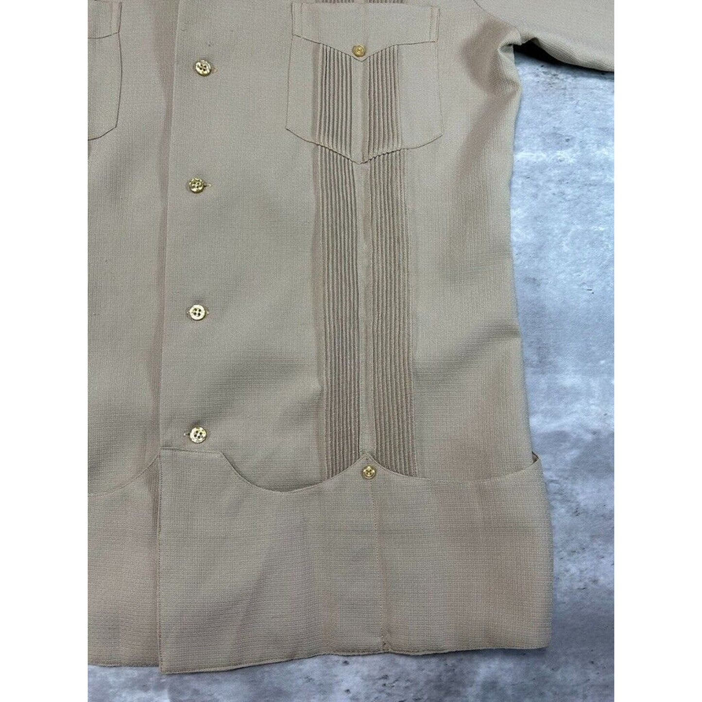 Vintage 1970s Cal Jac Double Pocket Striped Button Up Shirt Size Medium Beige