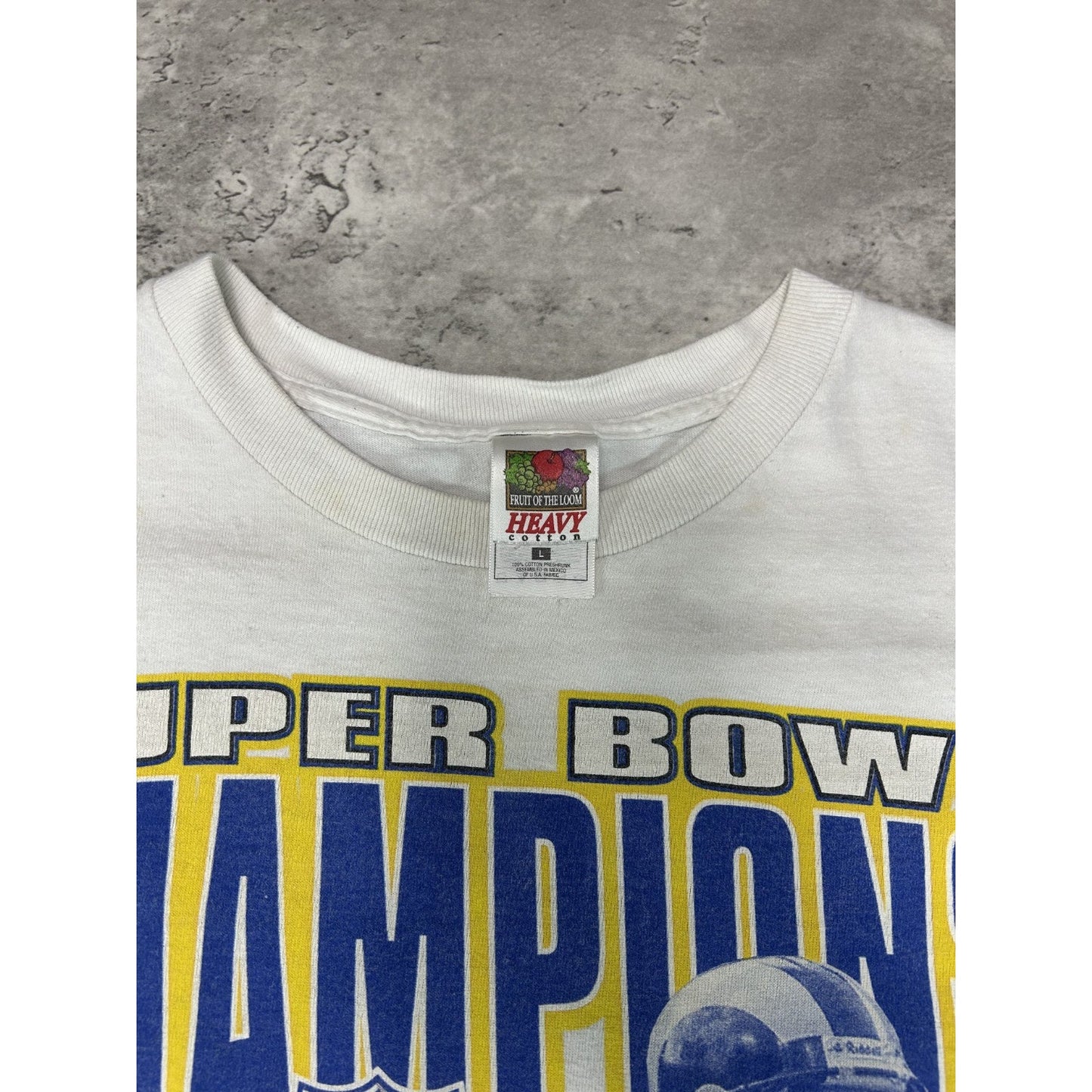 Vintage 2000 St Louis Rams NFL Super Bowl Champs T-Shirt Size Large White