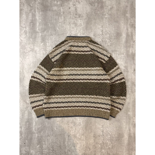 Vintage Jantzen Abstract Striped Earth Tone Pullover Knit Sweater Size Large