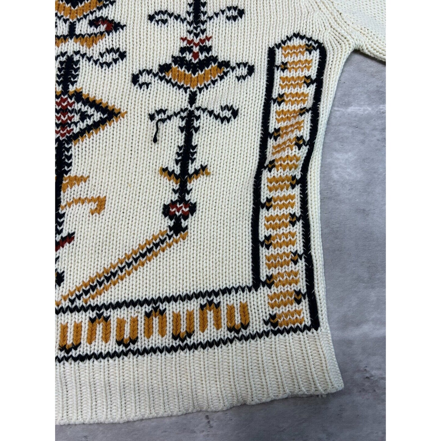 Vintage 1960s Sigallo Abstract Design Pull Over Knit Sweater Size Medium Beige
