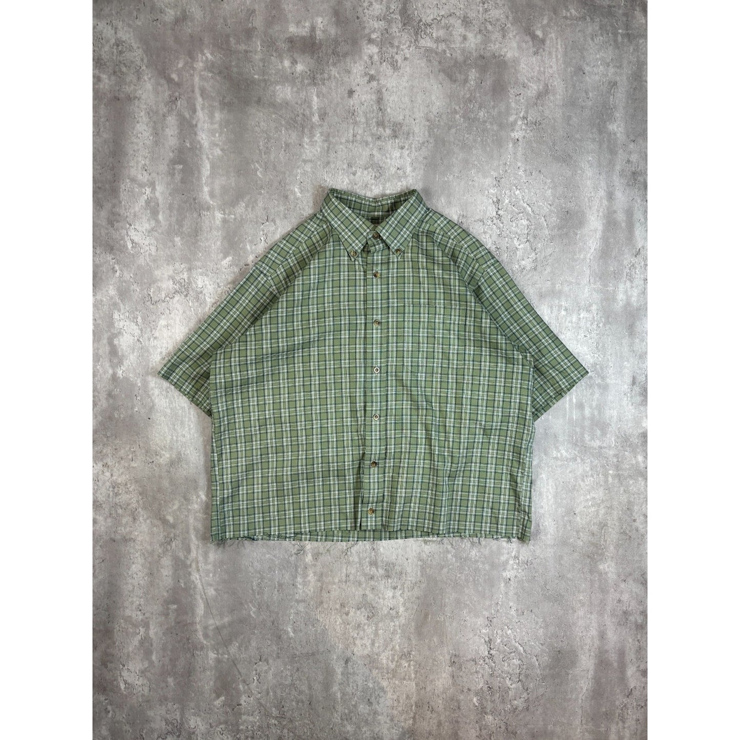 Vintage L.L. Bean Plaid Single Pocket Cropped Button Up Shirt Size Large Green