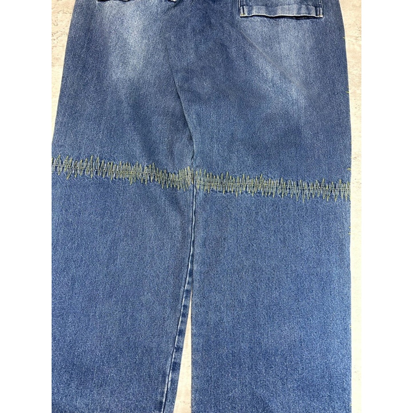 Vintage Y2K Brooklyn Embroidered Stripe Dark Wash Denim Pants Size 38 Blue
