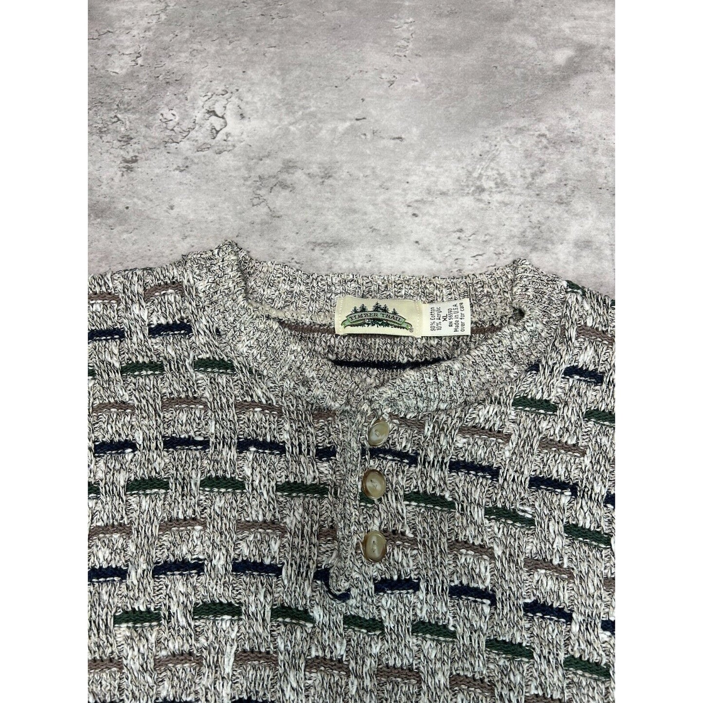 Vintage Timber Trail Abstract Print 1/4 Pull Over Ribbed Knit Sweater Size XL