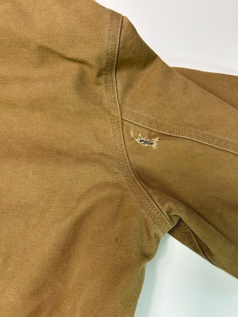 Vintage Carhartt Plaid Lined Canvas Workwear Hooded Bomber Jacket Size Large Tall