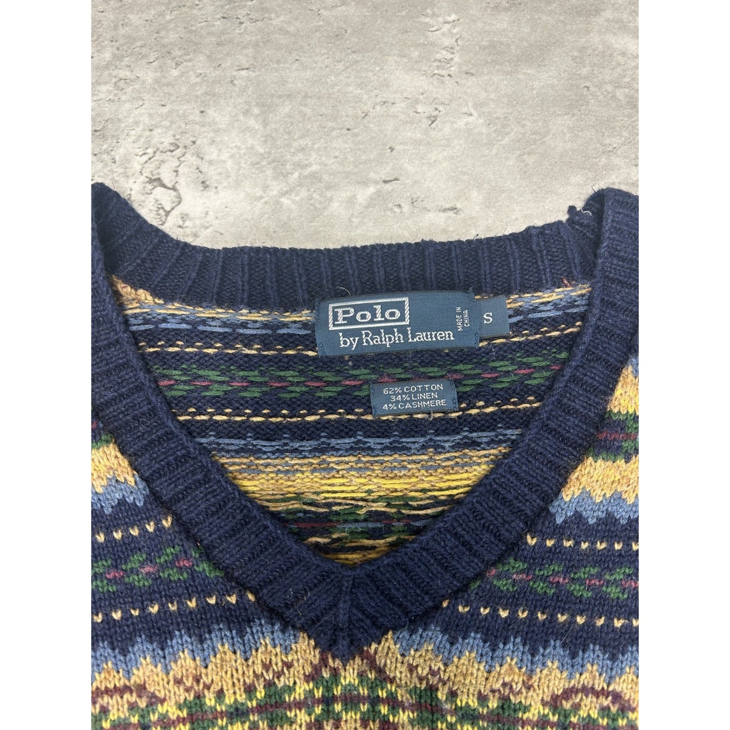 Vintage 90s Polo Ralph Lauren Abstract Striped V-Neck Knit Sweater Size Small