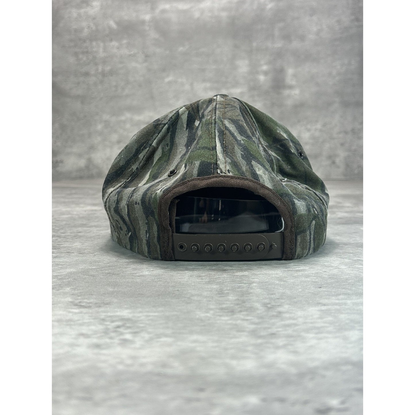 Vintage 80s Drummond American Embroidered Tree Camo Hunting Snapback Hat OSFA