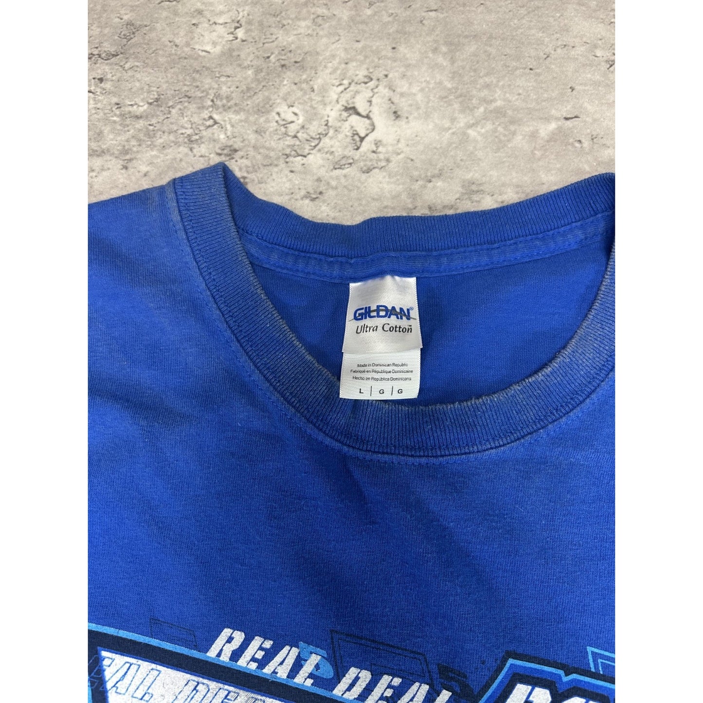 Vintage Don O'Neal #5 The Real Deal Racing Graphic T-Shirt Size Large Blue