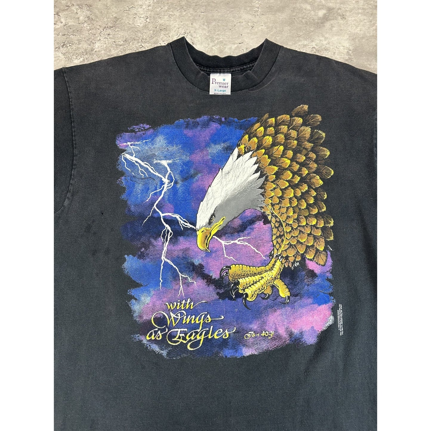 Vintage 1990 With Wings As Eagles Scripture Lightning Graphic T-Shirt Size XL