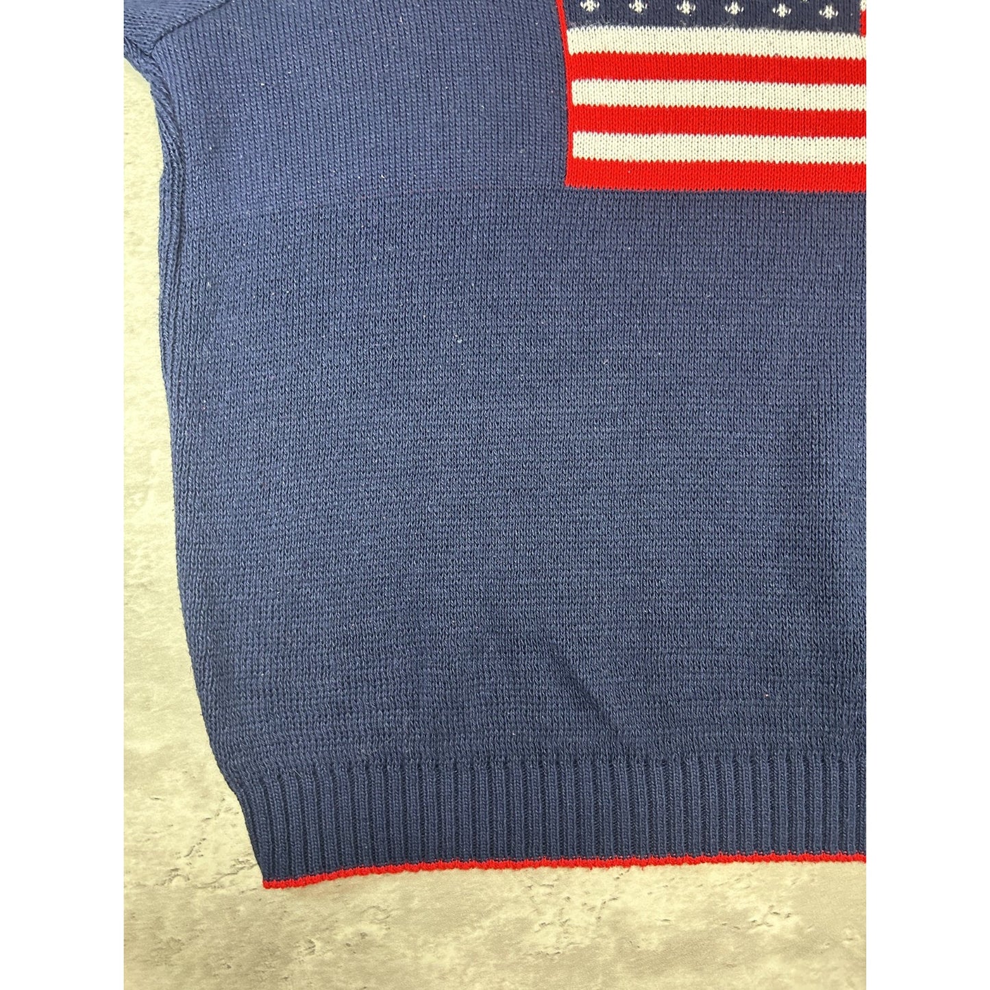 Vintage 90s American Flag Print Pullover Ribbed Knit Sweater Size XL