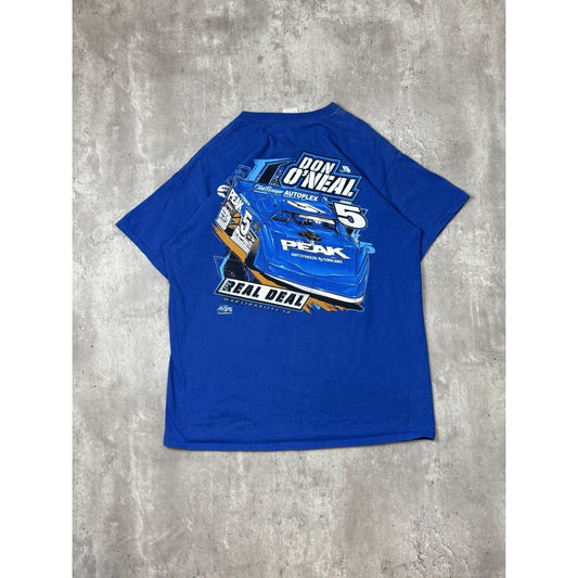 Vintage Don O'Neal #5 The Real Deal Racing Graphic T-Shirt Size Large Blue