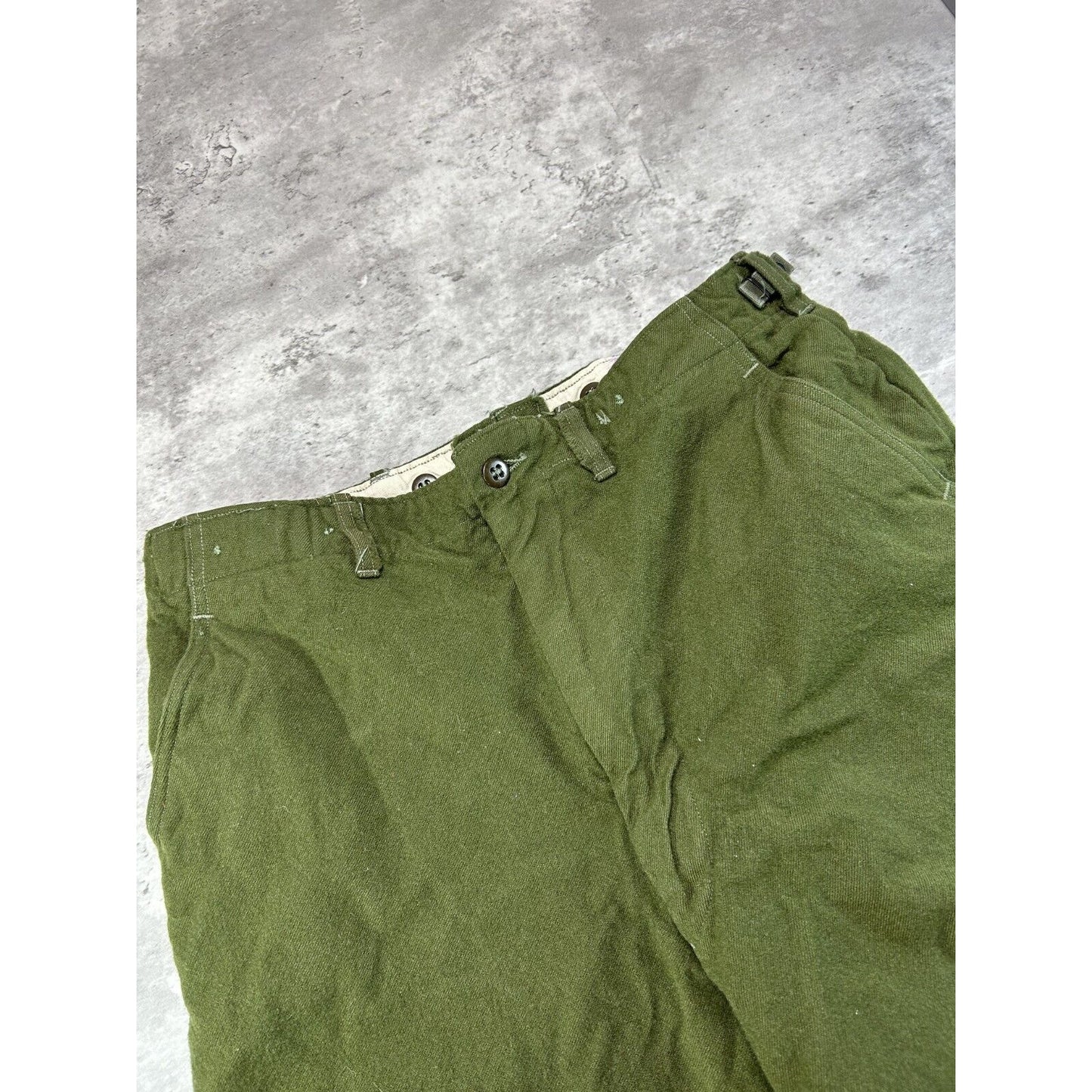 Vintage 1960s Wool Military Cargo Trouser Style Pants Size 34 Olive Green