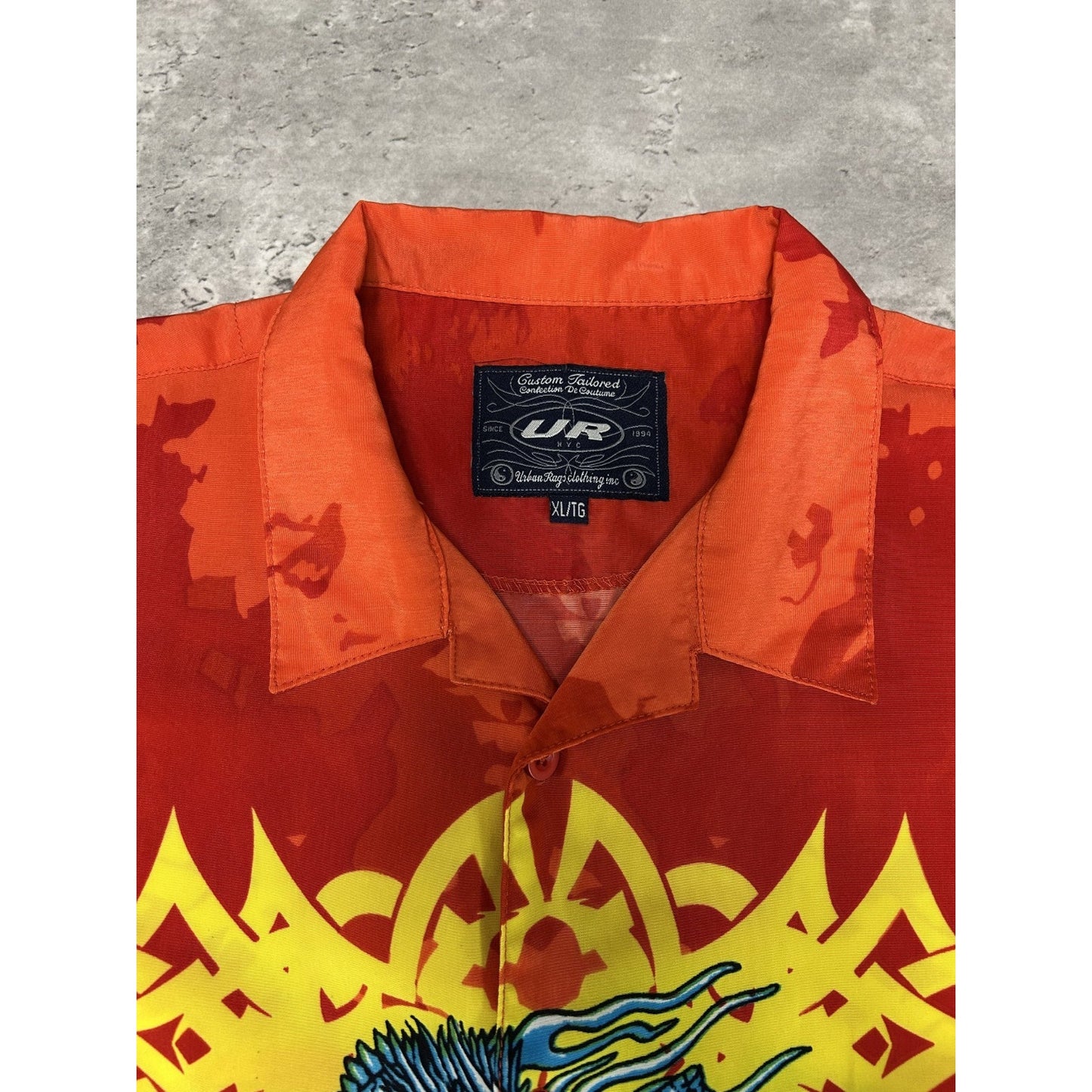Vintage Y2K Urban Rags Tribal Truck Graphic All Over Print Button Up Shirt Sz XL