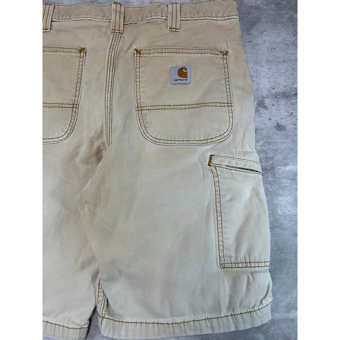 Faded Carhartt Relaxed Fit Canvas Workwear Carpenter Shorts Size 34 Beige