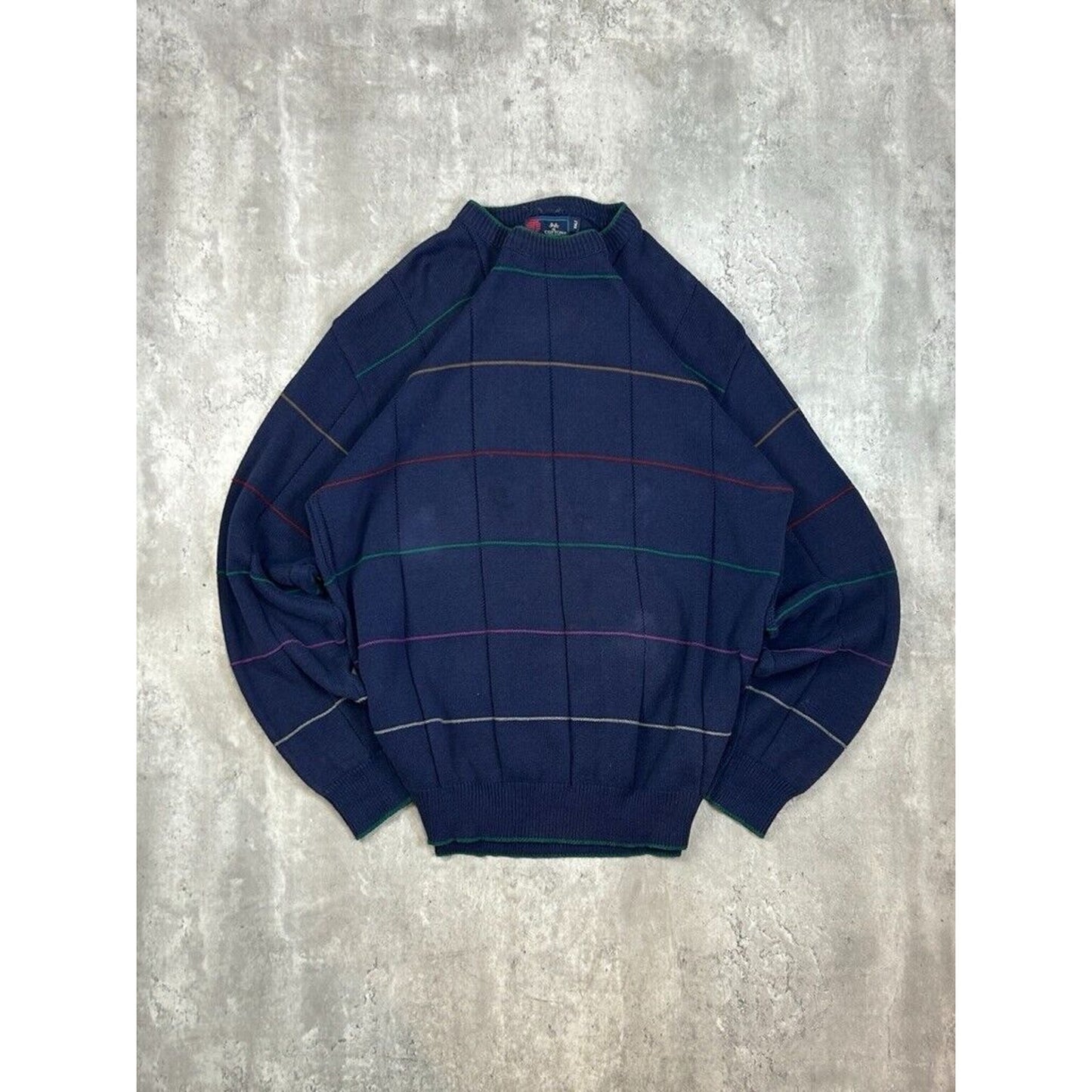 Vintage 90s Isle Of Cotton Checkered Print Pullover Knit Sweater Size XXL Blue