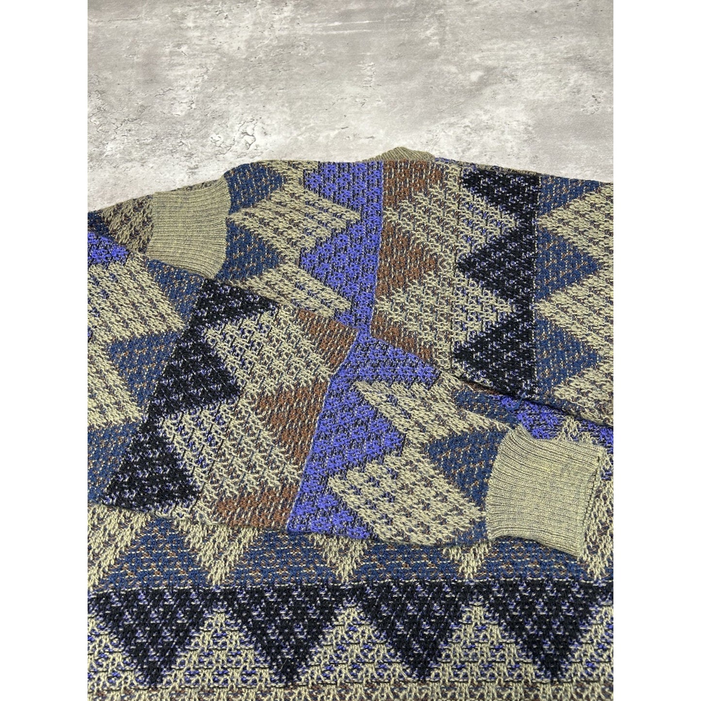Vintage 90s Progetto Diamond Print Pullover Ribbed Knit Sweater Size Large