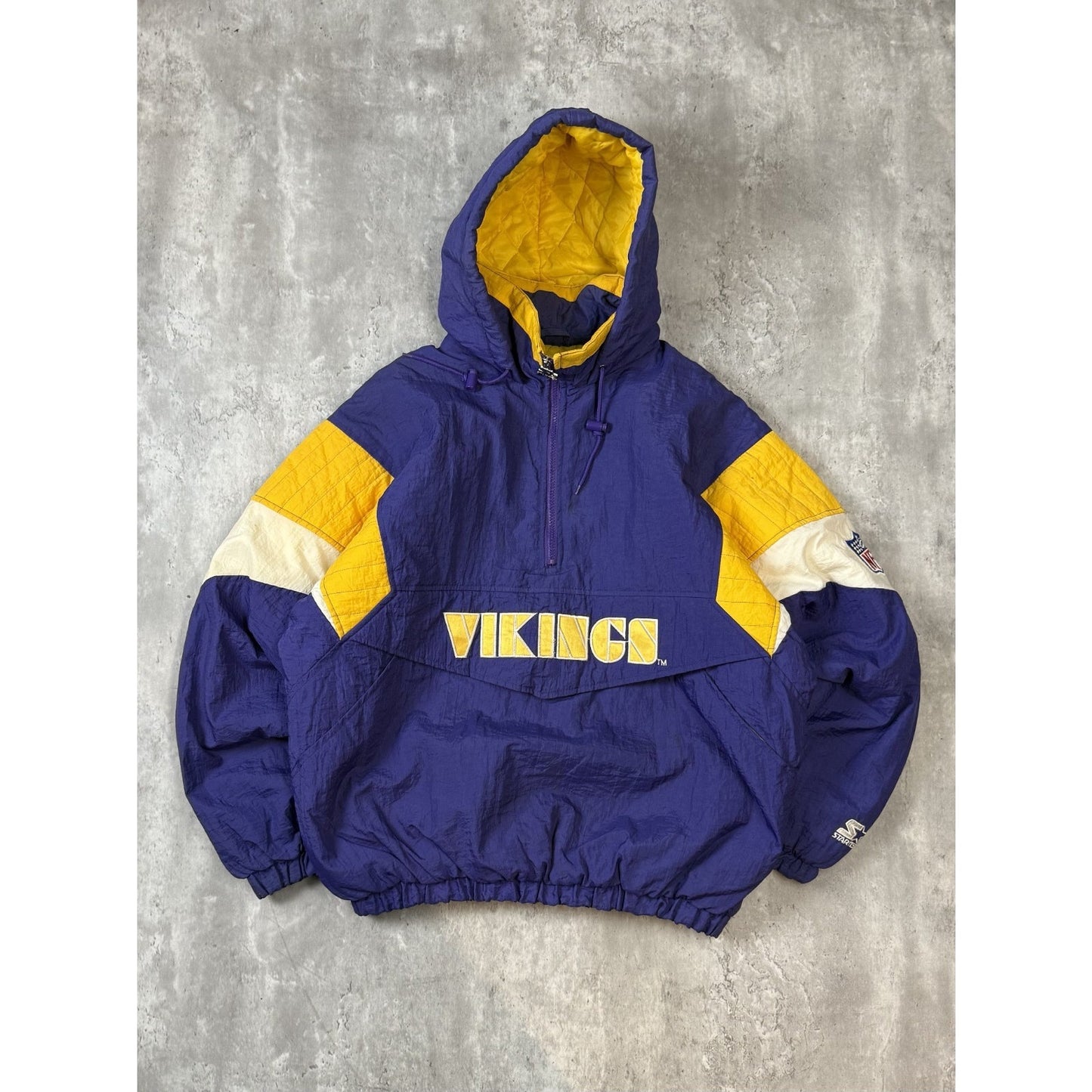 Vintage 90s Minnesota Vikings NFL 1/2 Zip Insulated Starter Jacket Size Large