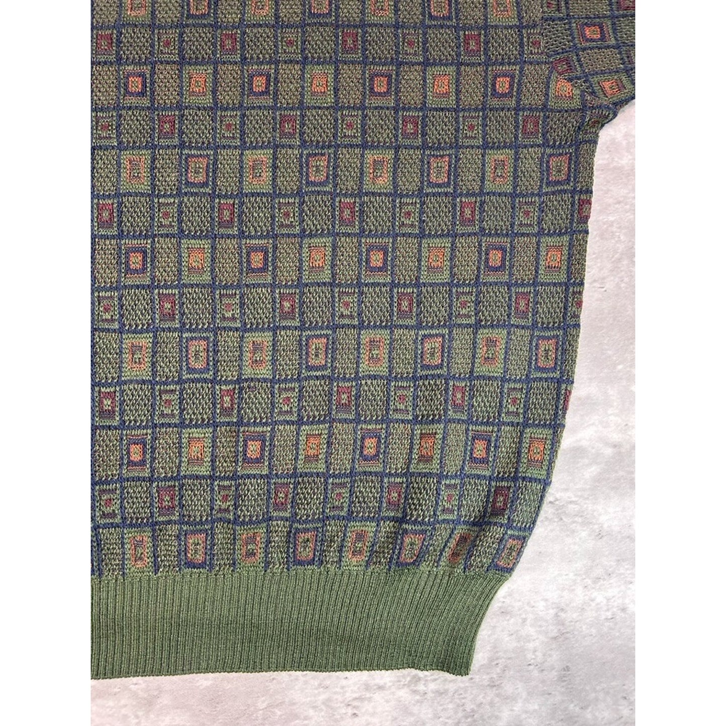 Vintage 90s D'Avila Abstract Checkered Pattern Pullover Knit Sweater Size XL