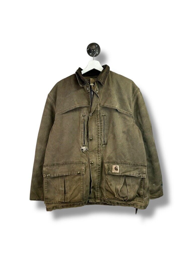 Vintage 90s Carhartt Blanket Lined Canvas Workwear Farm Jacket Size Medium Brown