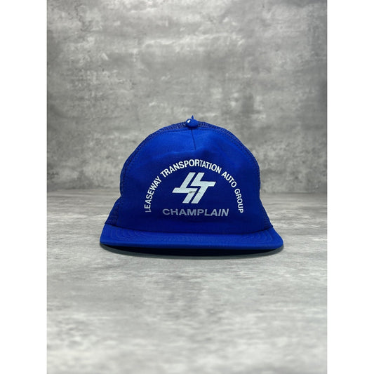 Vintage 80s Leaseway Transportation Graphic Spellout Trucker Snapback Hat OSFA