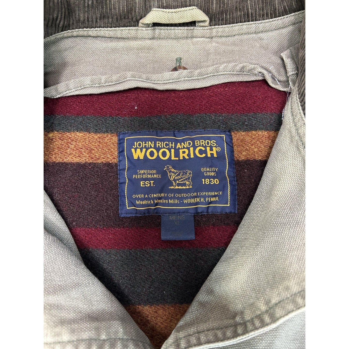 Vintage Woolrich Blanket Lined Insulated Canvas Long Jacket Size XL Green