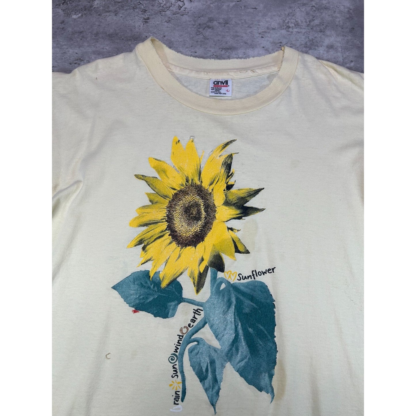 Vintage 80s/90s Rain Sun & Wind Sunflower Nature Graphic T-Shirt Size Large