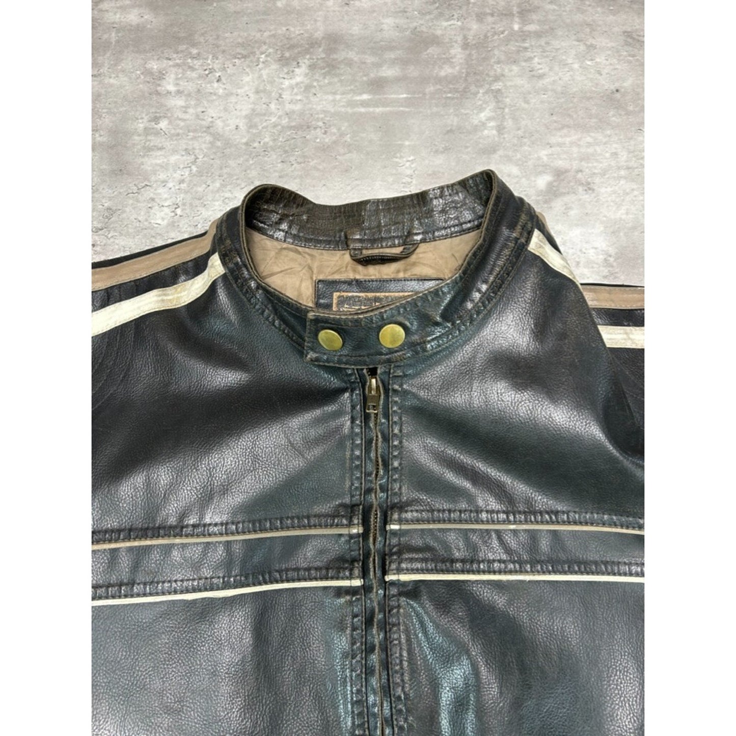 Vintage Arizona Jean Company Striped Cafe Racer Leather Jacket Size 2XLT