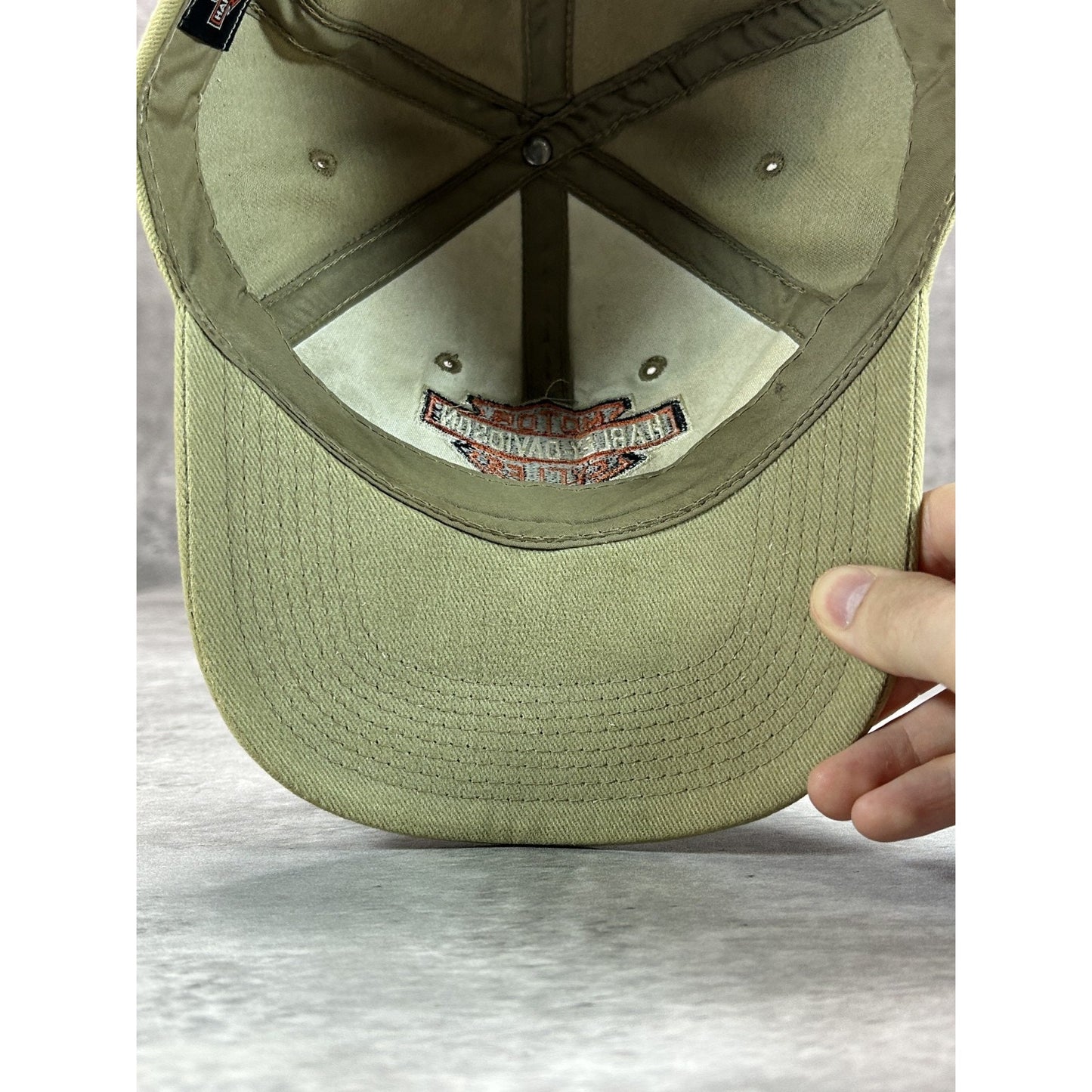 Vintage Harley Davidson Motorcycles Embroidered Logo Strapback Hat OSFA Beige