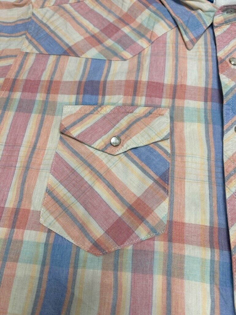 Vintage Wrangler Plaid Pearl Snap Short Sleeve Button Up Shirt Size XL