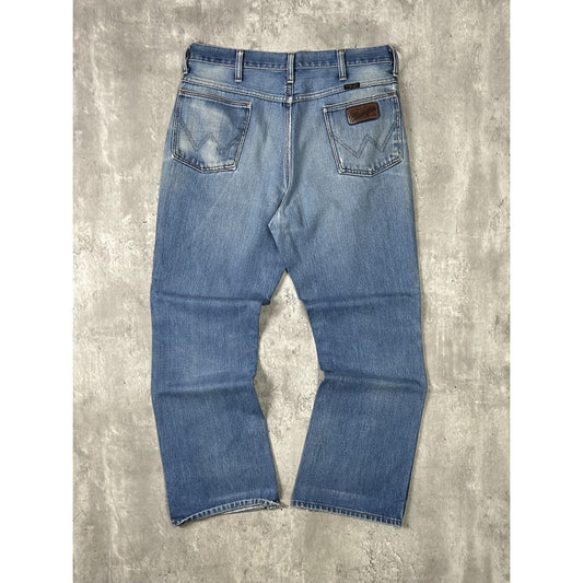 Vintage Wrangler Western Light Wash Denim Distressed Pants Size 33 Blue