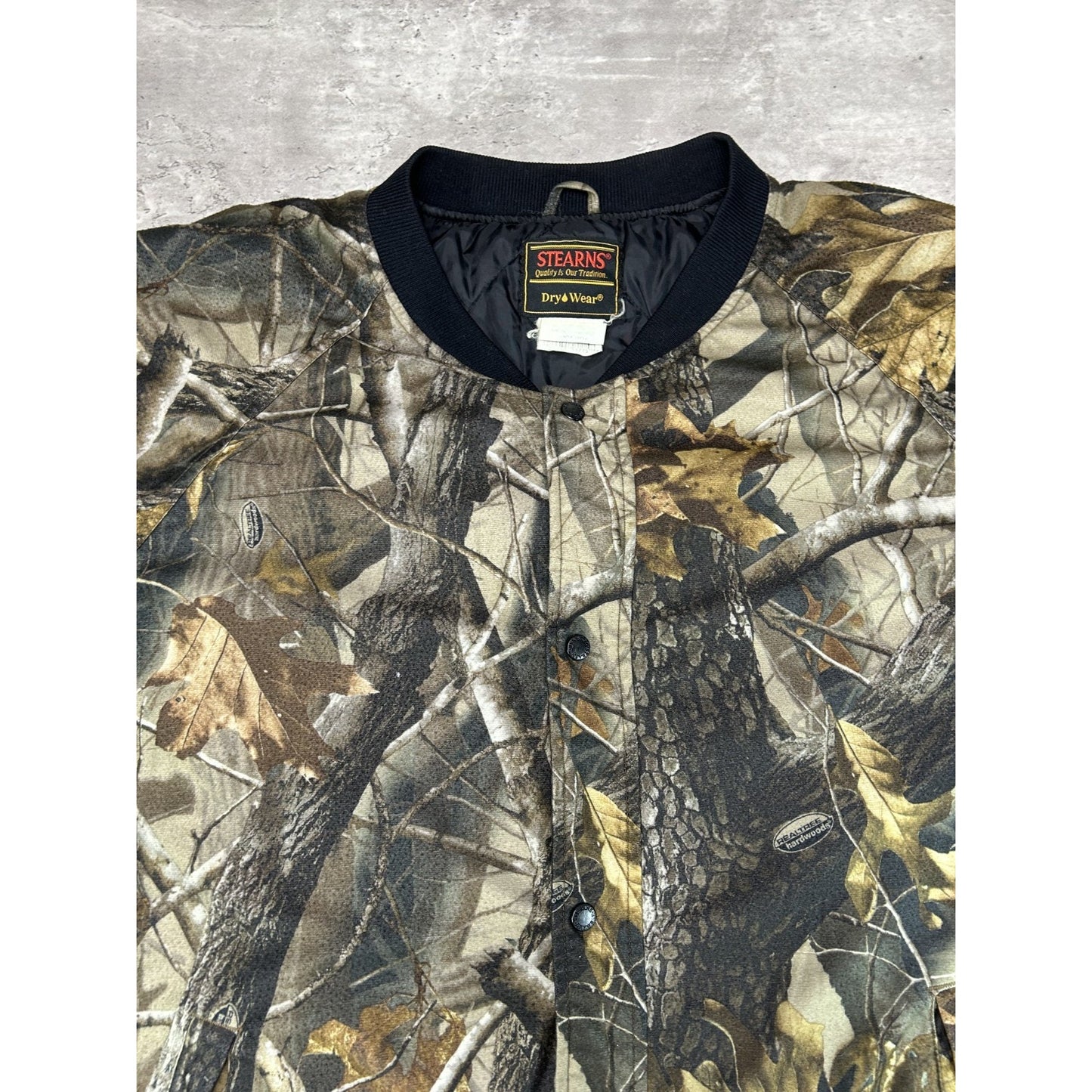 Vintage 90s Stearns Dry Wear Advantage Tree Camo Hunting Bomber Jacket Size XL