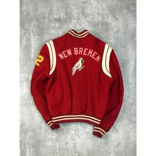 Vintage 1972 New Bremen Embroidered Collegiate Varsity Bomber Jacket Size Large