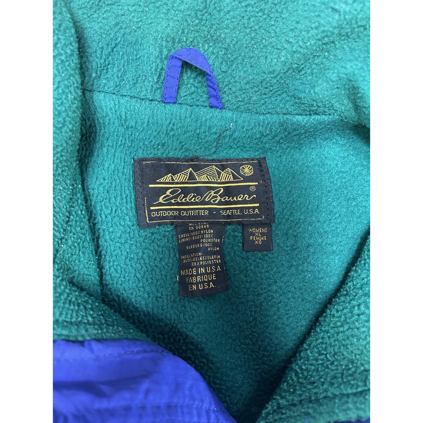 Vintage 90s Womens Eddie Bauer Fleece Lined Full Zip Nylon Bomber Jacket Size XL