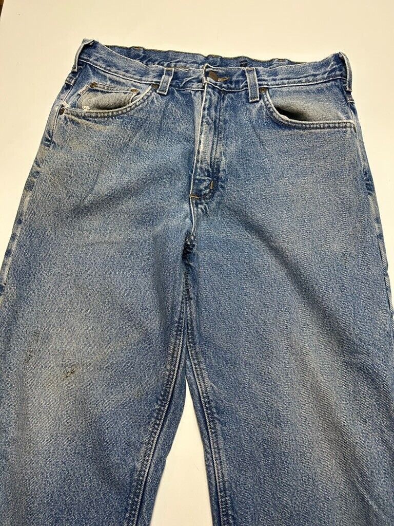 Vintage Carhartt Plaid Lined Medium Wash Denim Workwear Pants Size 33