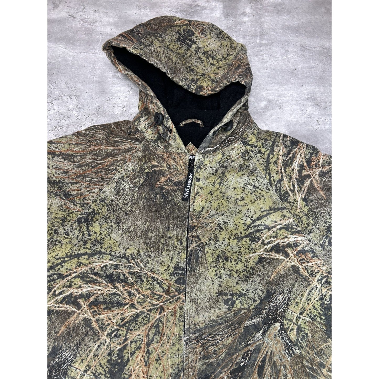 Vintage Mossy Oak Brush Tree Camo Full Zip Hooded Hunting Jacket Size Medium