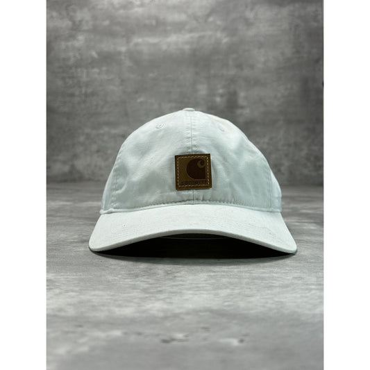 Vintage Carhartt Canvas Workwear Embroidered Leather Patch Strapback Hat OSFA