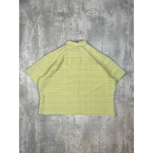 Vintage Van Heusen Plaid Short Sleeve Cropped Button Up Shirt Size XL