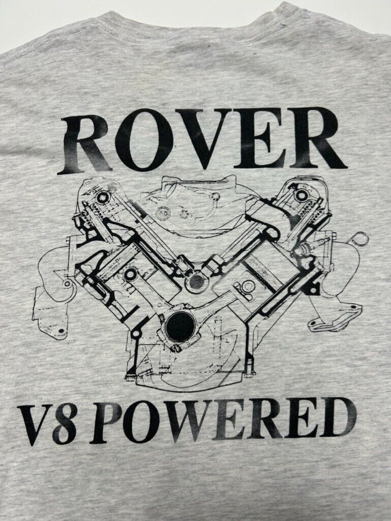 Vintage 90s Range Rover V8 Power Engine Graphic Car T-Shirt Size XL Gray