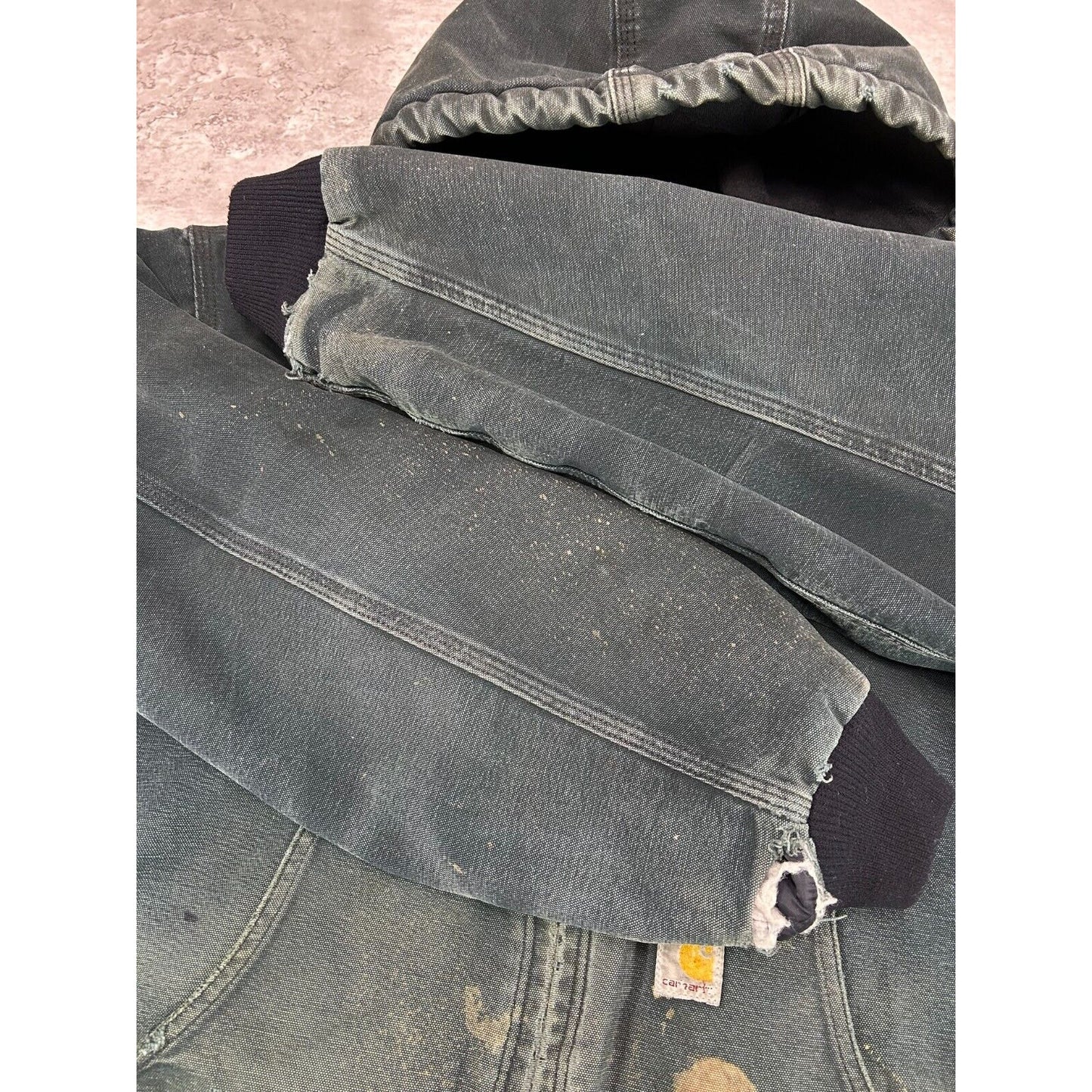 Vintage Carhartt Quilted Lined Canvas Workwear Hooded Bomber Jacket Size Large