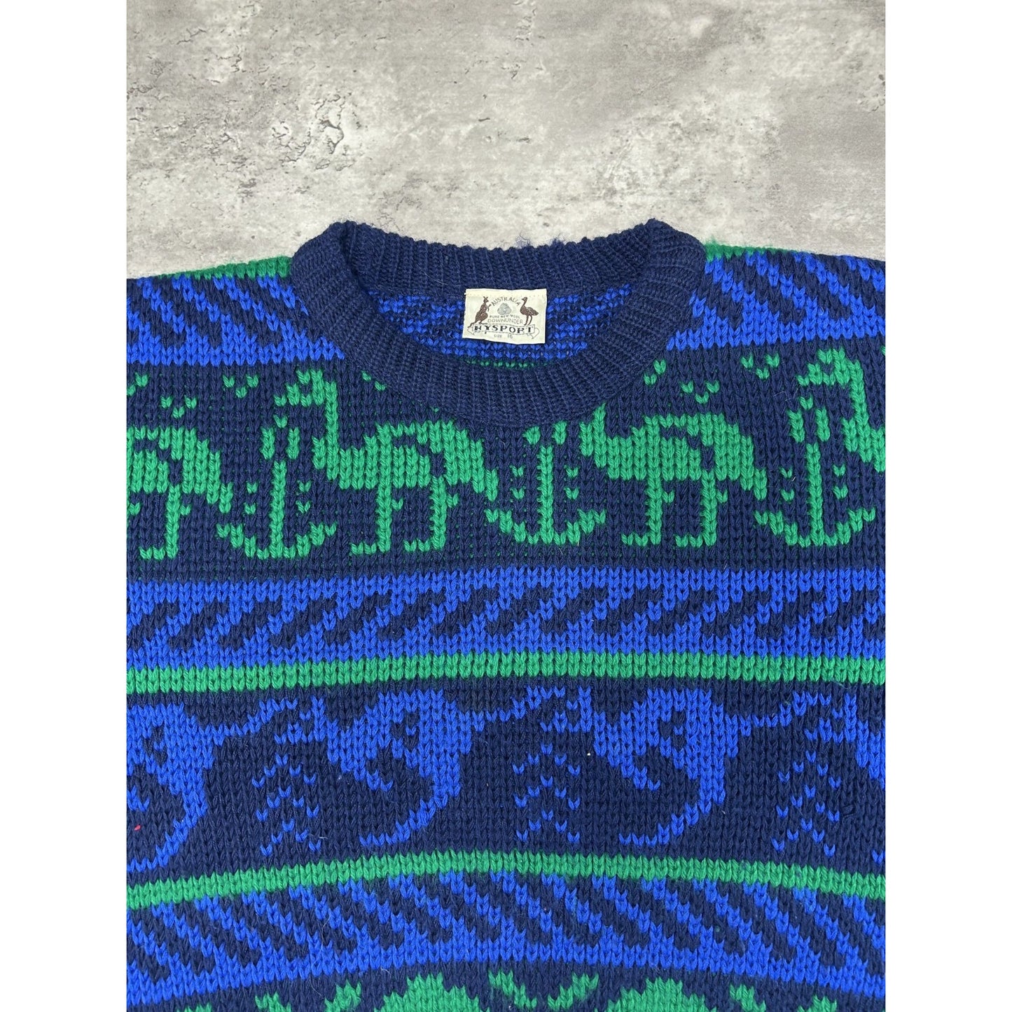 Vintage 90s Hysport Animal All Over Print Striped Pullover Knit Sweater Sz Large