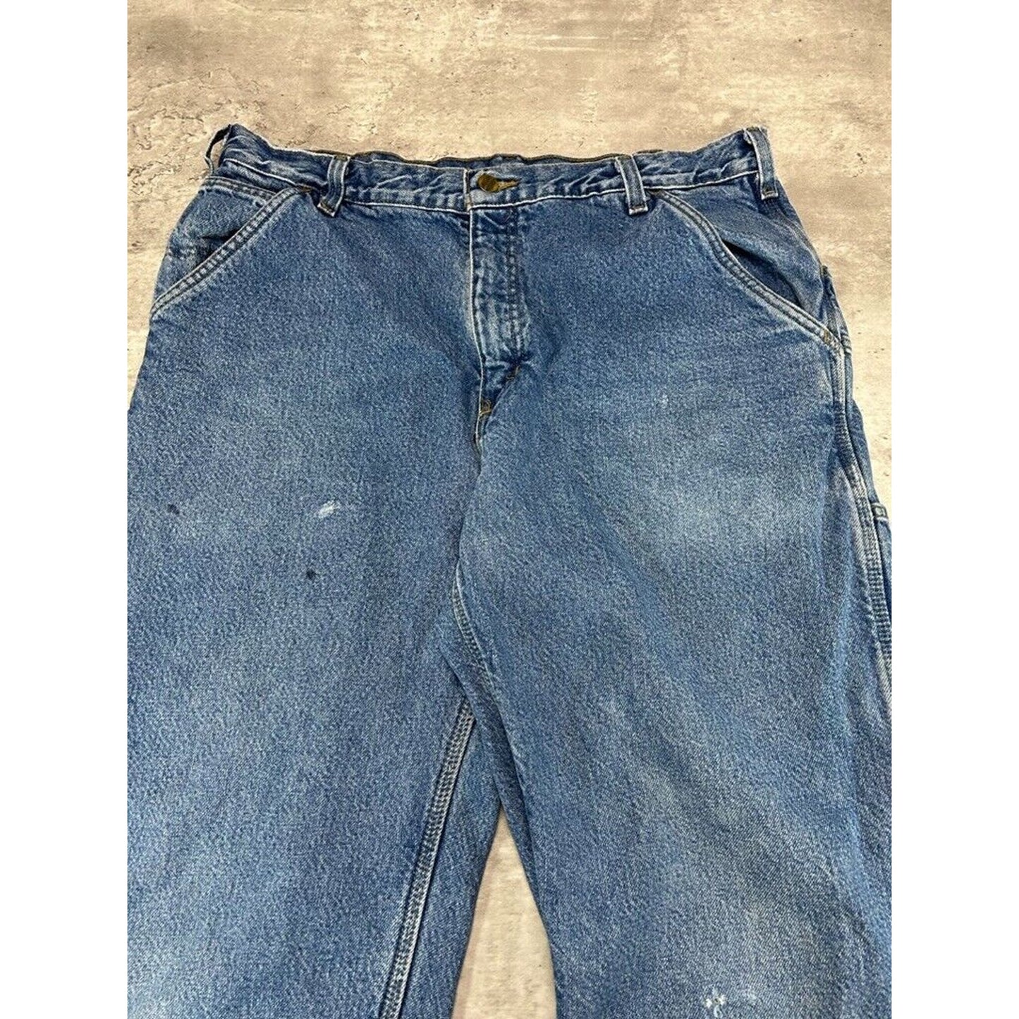 Vintage Carhartt Dungaree Fit Fleece Lined Denim Work Wear Carpenter Pants Size 36