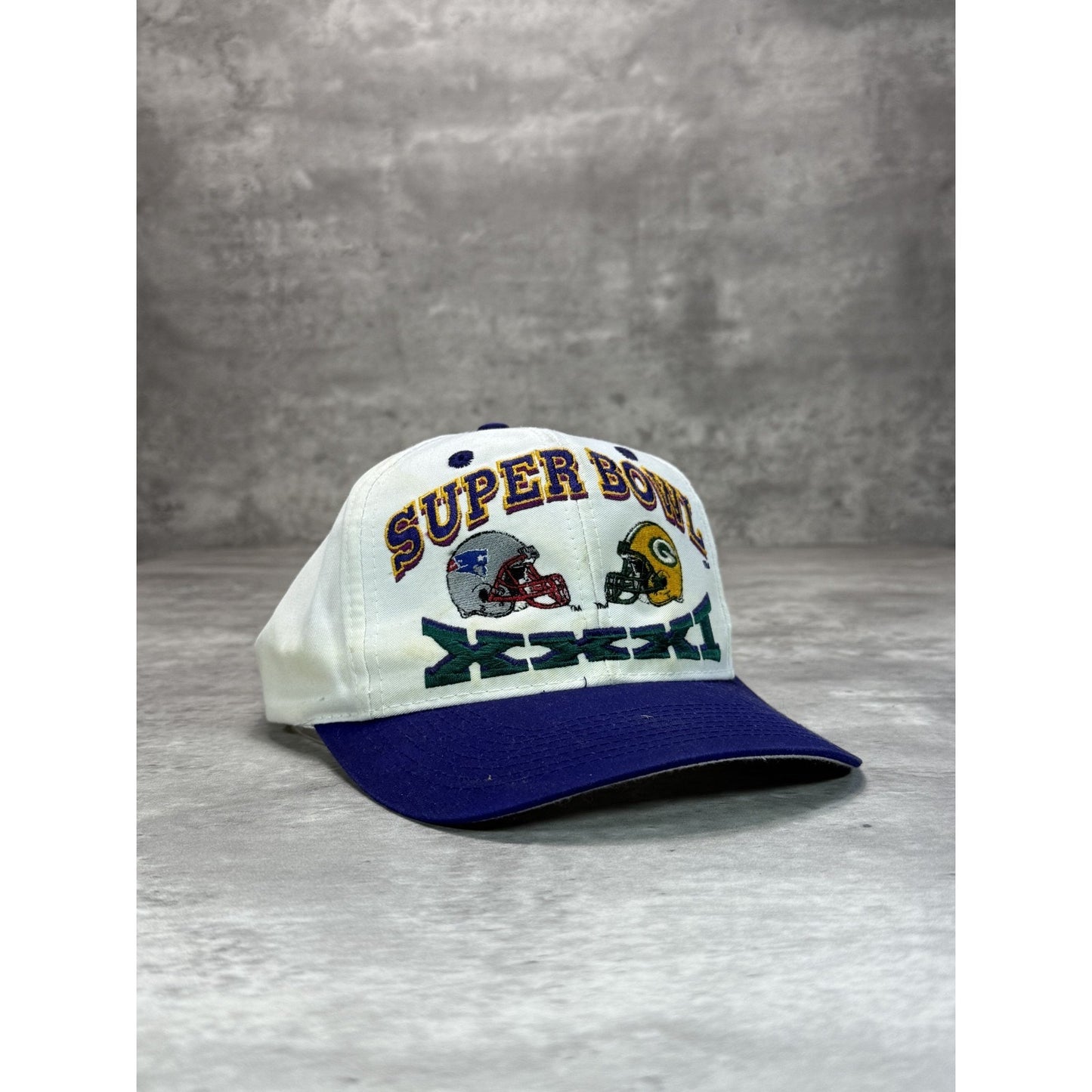 Vintage 1997 Packers Vs Patriots NFL Super Bowl XXXI Football Snapback Hat OSFA