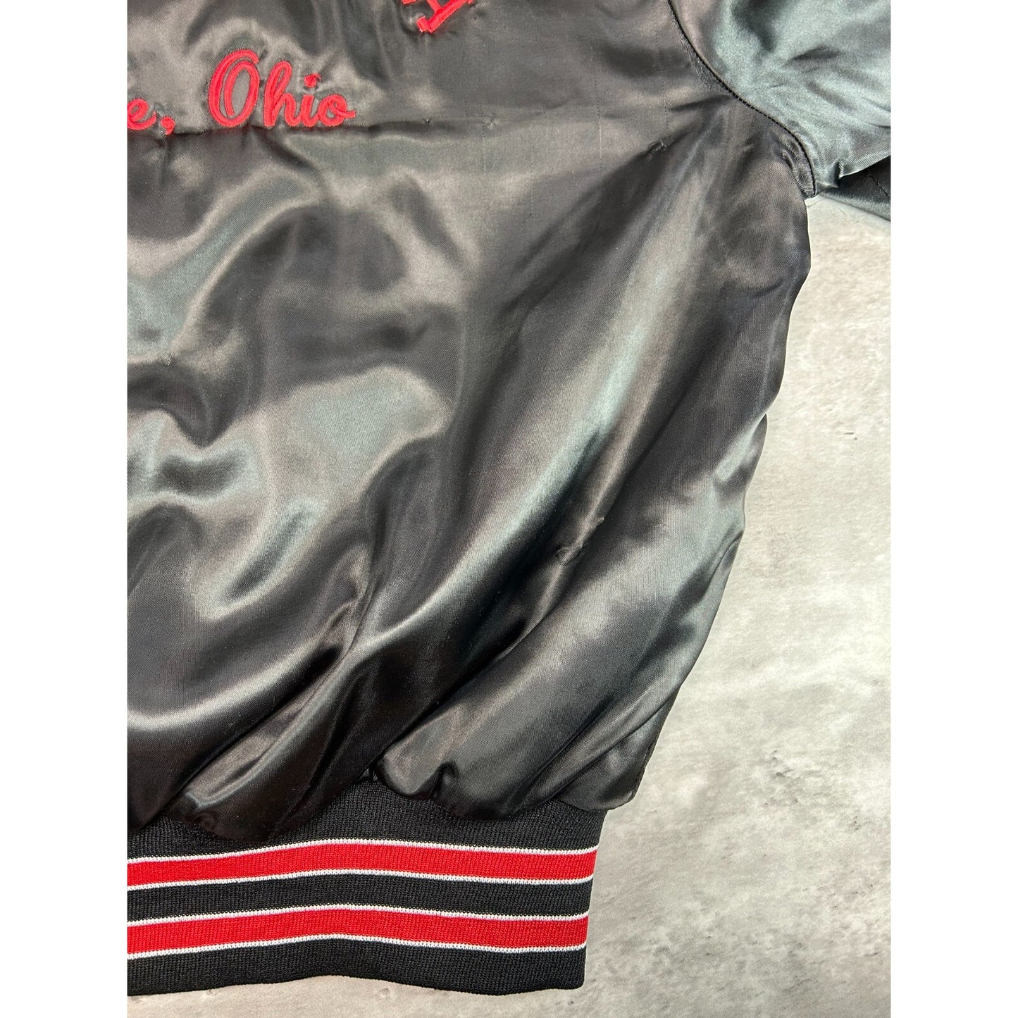 Vintage 80s Honda Of America Embroidered Satin Bomber Jacket Size Large Black