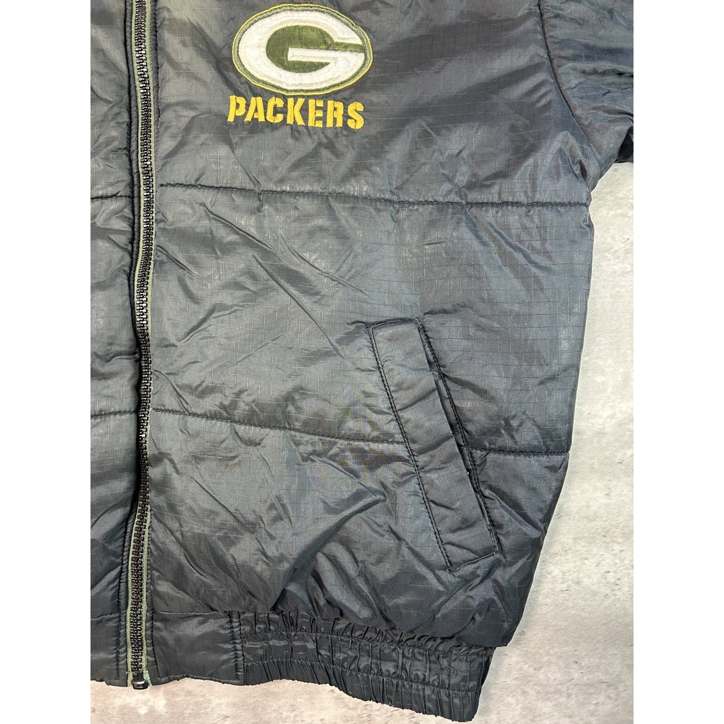 Vintage 90s Green Bay Packers NFL Insulated Full Zip Hooded Jacket Size Large