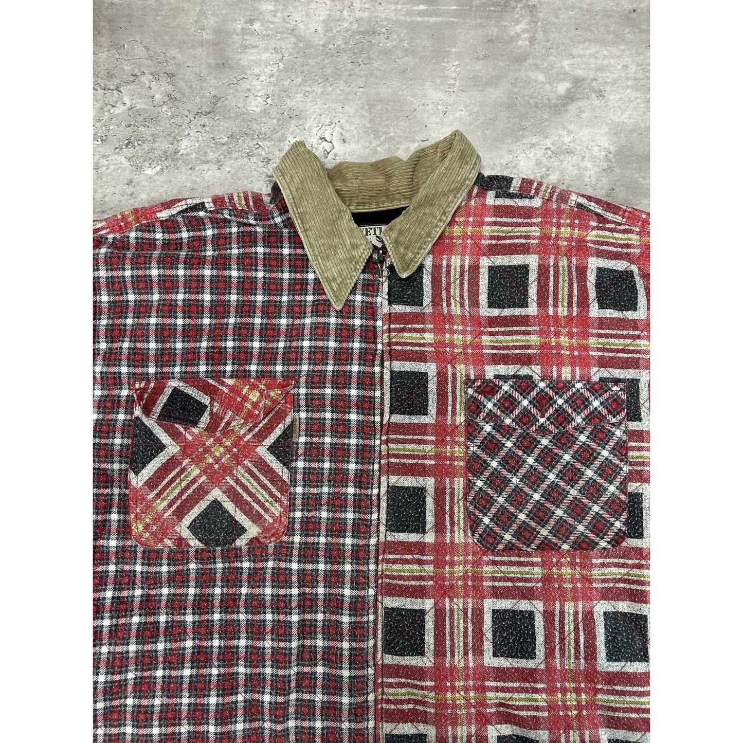 Vintage 90s Bugle Boy Wetlands Abstract Plaid Print Full Zip Jacket Size XL