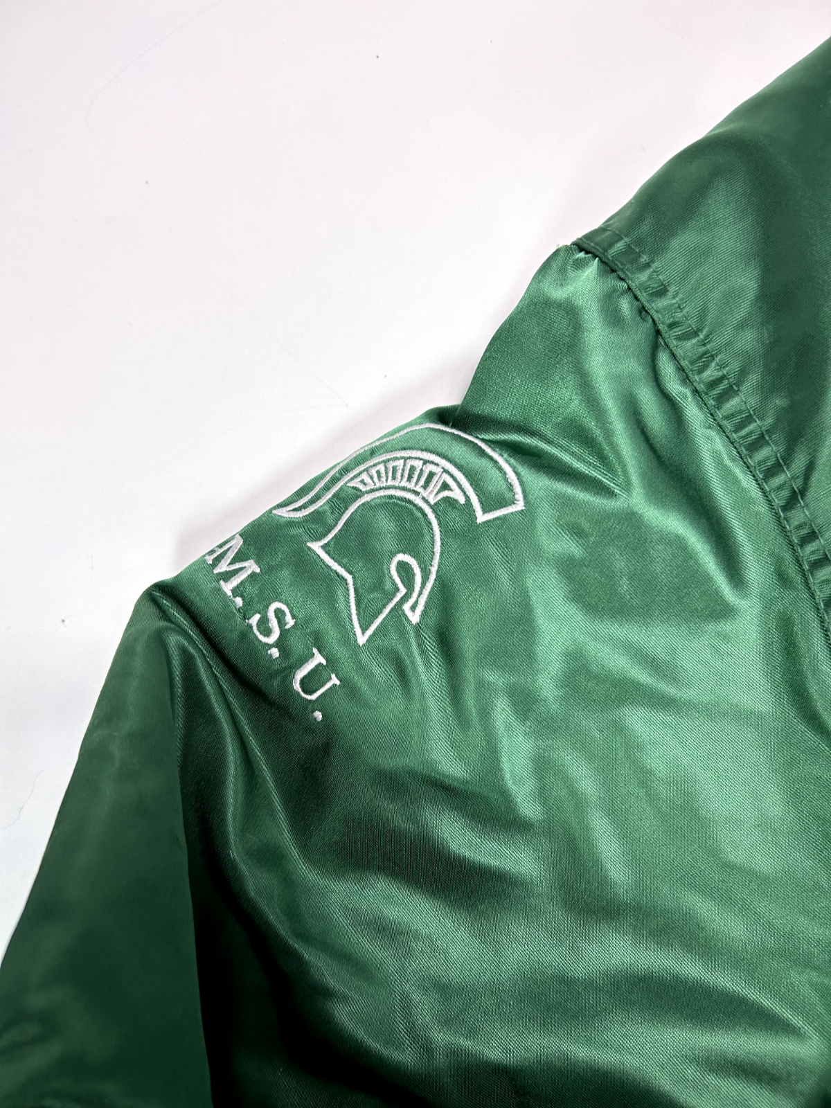 Vintage 80s Michigan State Spartans NCAA Satin Varsity Bomber Jacket Size XL