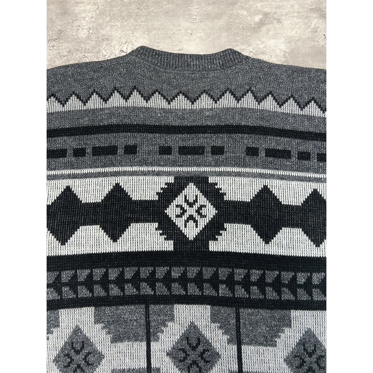 Vintage 80s/90s Abstract Geometric Print Pullover Ribbed Knit Sweater Sz Medium